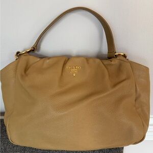 Vintage Prada Camel Leather Shoulder Bag with Authenticity Card BR 3887